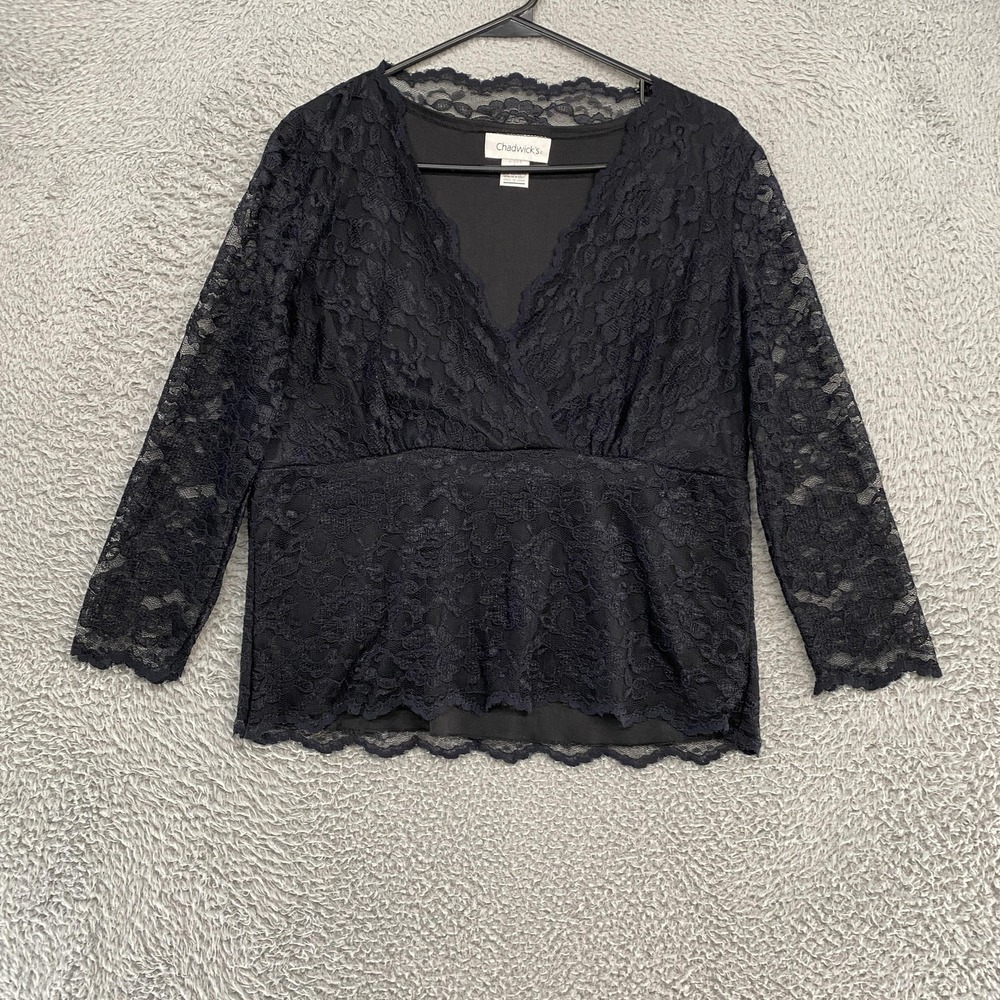 Y2K Babydoll Lace Top Womens Large Black V Neck Whimsigoth Y2K Fairy Grunge